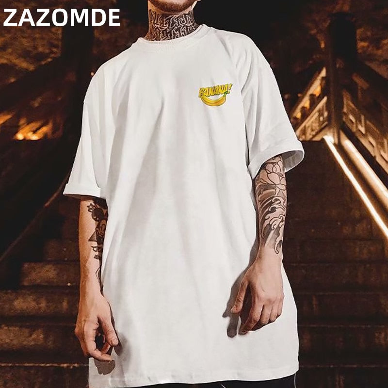 Hip Hop mens cotton T-shirt fashion loose men BF student banana print short-sleeved tees cool man wear Round neck tshirt