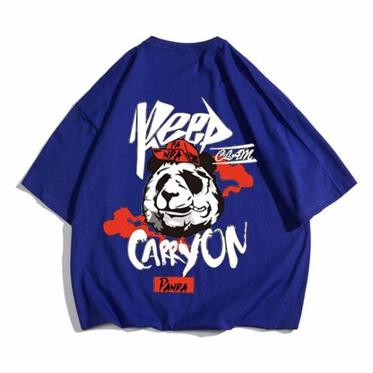 Hip hop tees shirt Panda print cotton short sleeve loose cool men T shirt casual o-neck Summer mens Punk tshirt Fashion