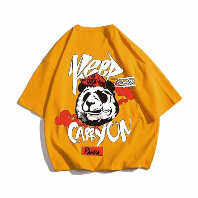 Hip hop tees shirt Panda print cotton short sleeve loose cool men T shirt casual o-neck Summer mens Punk tshirt Fashion.