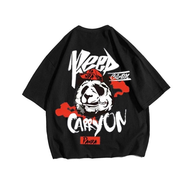 Hip hop tees shirt Panda print cotton short sleeve loose cool men T shirt casual o-neck Summer mens Punk tshirt Fashion