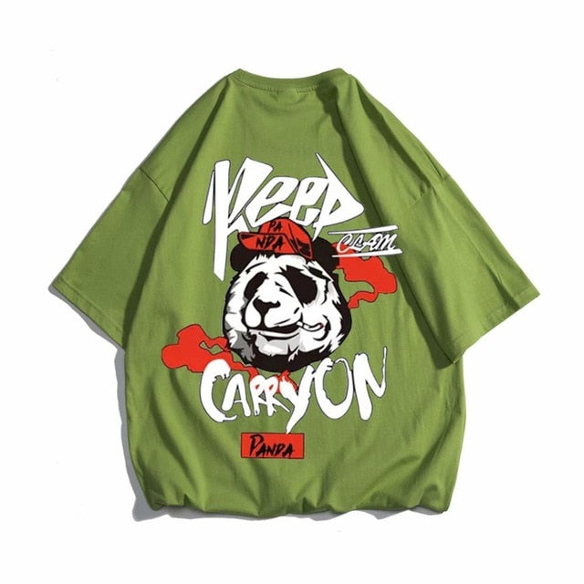 Hip hop tees shirt Panda print cotton short sleeve loose cool men T shirt casual o-neck Summer mens Punk tshirt Fashion