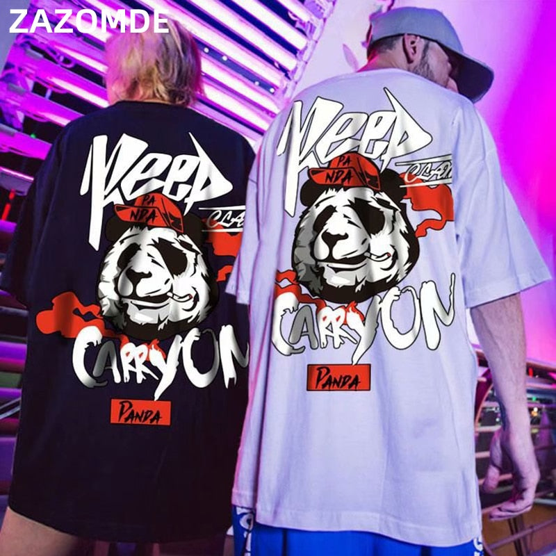 Hip hop tees shirt Panda print cotton short sleeve loose cool men T shirt casual o-neck Summer mens Punk tshirt Fashion