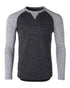 ZIMEGO Men Athletic Fit Baseball Retro Contrast Long Sleeve Raglan T-Shirt in a two-tone design with gray and black colors.
