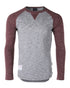 ZIMEGO Men Athletic Fit Baseball Retro Contrast Long Sleeve Raglan T-Shirt in gray and burgundy color.