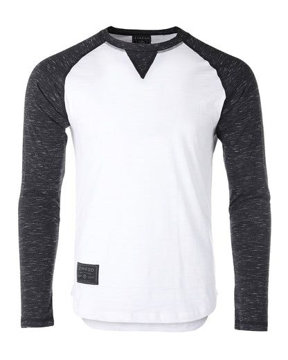 ZIMEGO Men Athletic Fit Baseball Retro Contrast Long Sleeve Raglan T-Shirt in white and black, showcasing modern design and comfort.