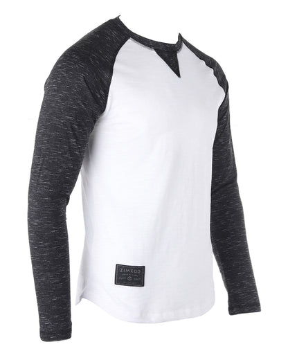 ZIMEGO Men Athletic Fit Baseball Retro Contrast Long Sleeve Raglan T-Shirt in a stylish black and white design.