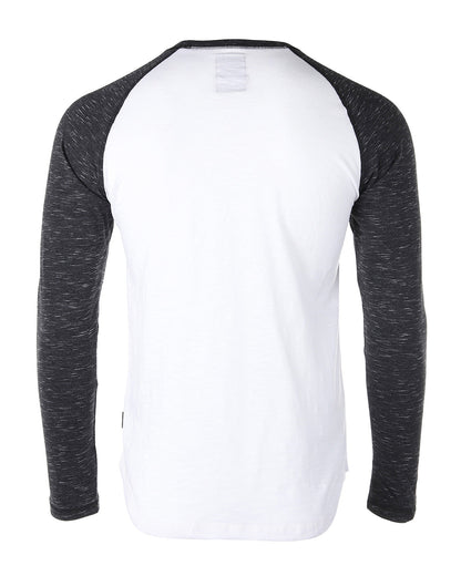 ZIMEGO Men Athletic Fit Baseball Retro Contrast Long Sleeve Raglan T-Shirt back view with black sleeves and white body.
