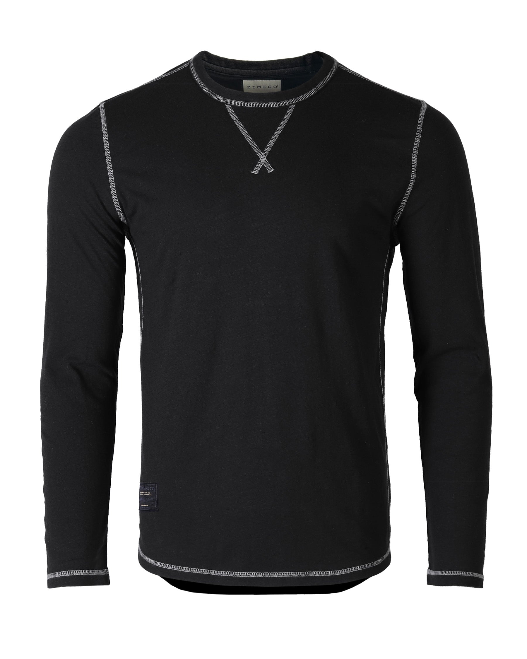Signature Classic Long Sleeve Crew Neck T-Shirt for Men in black with contrast stitching and label detail.
