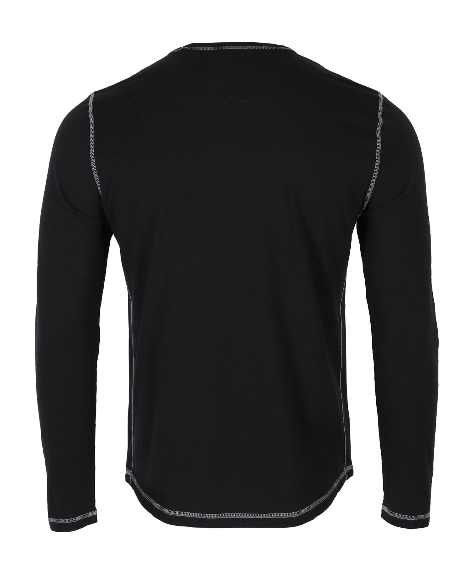 Back view of the ZIMEGO Signature Classic Long Sleeve Crew Neck T-Shirt for Men in black, showcasing its lightweight design and stitching.