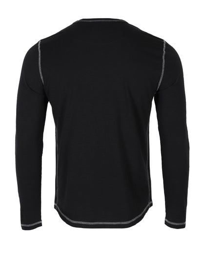 Back view of the ZIMEGO Signature Classic Long Sleeve Crew Neck T-Shirt for Men in black, showcasing its lightweight design and stitching.