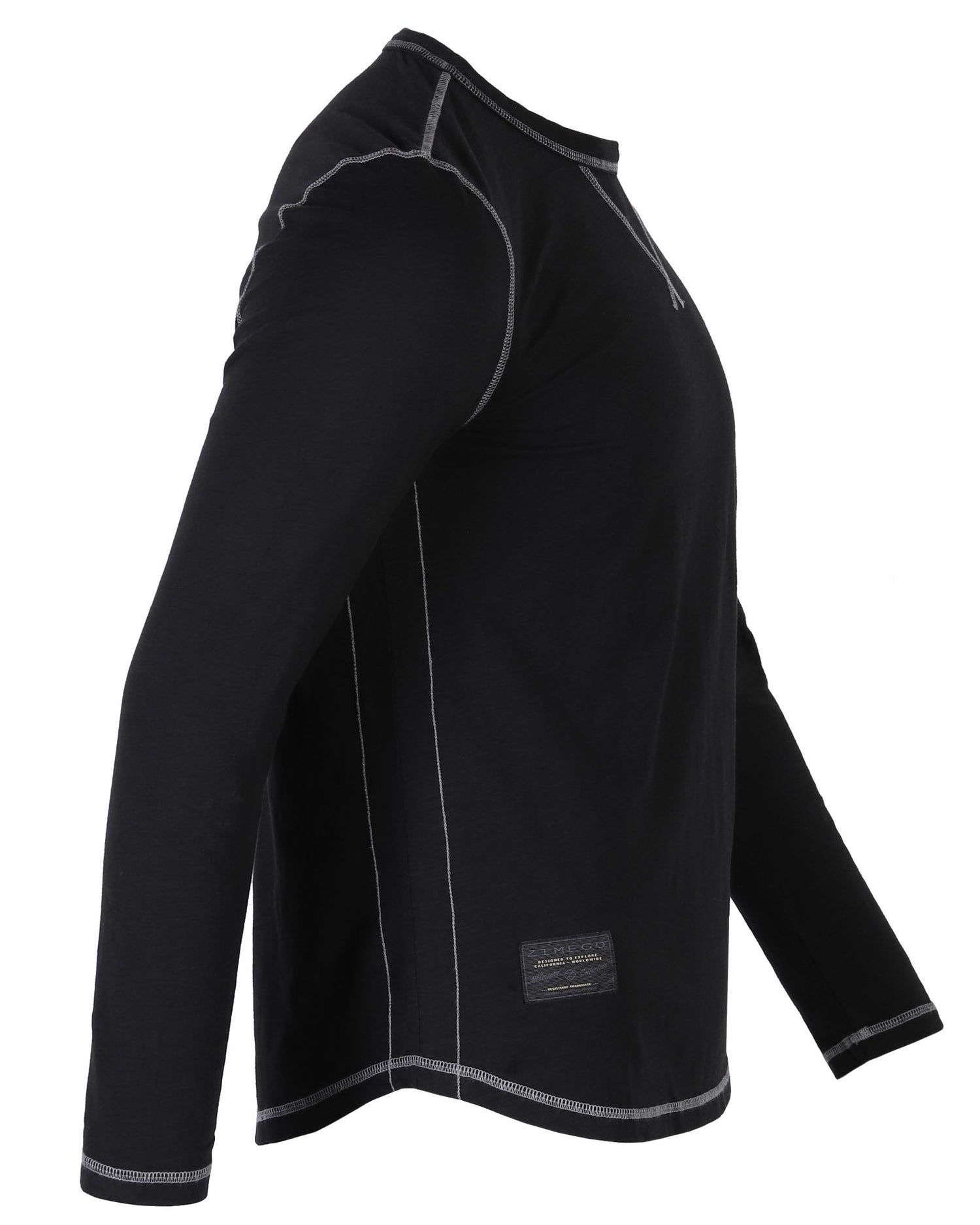 Signature Classic Long Sleeve Crew Neck T-Shirt for Men in black, showcasing lightweight cotton fabric and side view design.