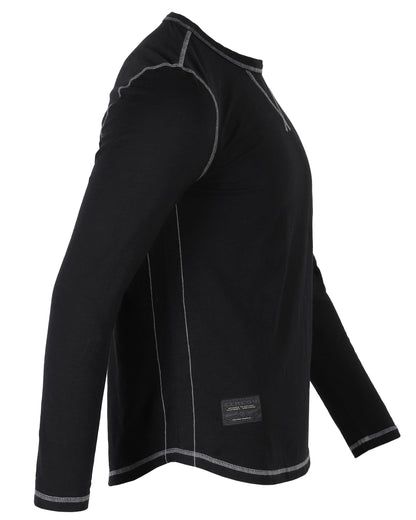 Signature Classic Long Sleeve Crew Neck T-Shirt for Men in black with contrasting stitching and a stylish fit.