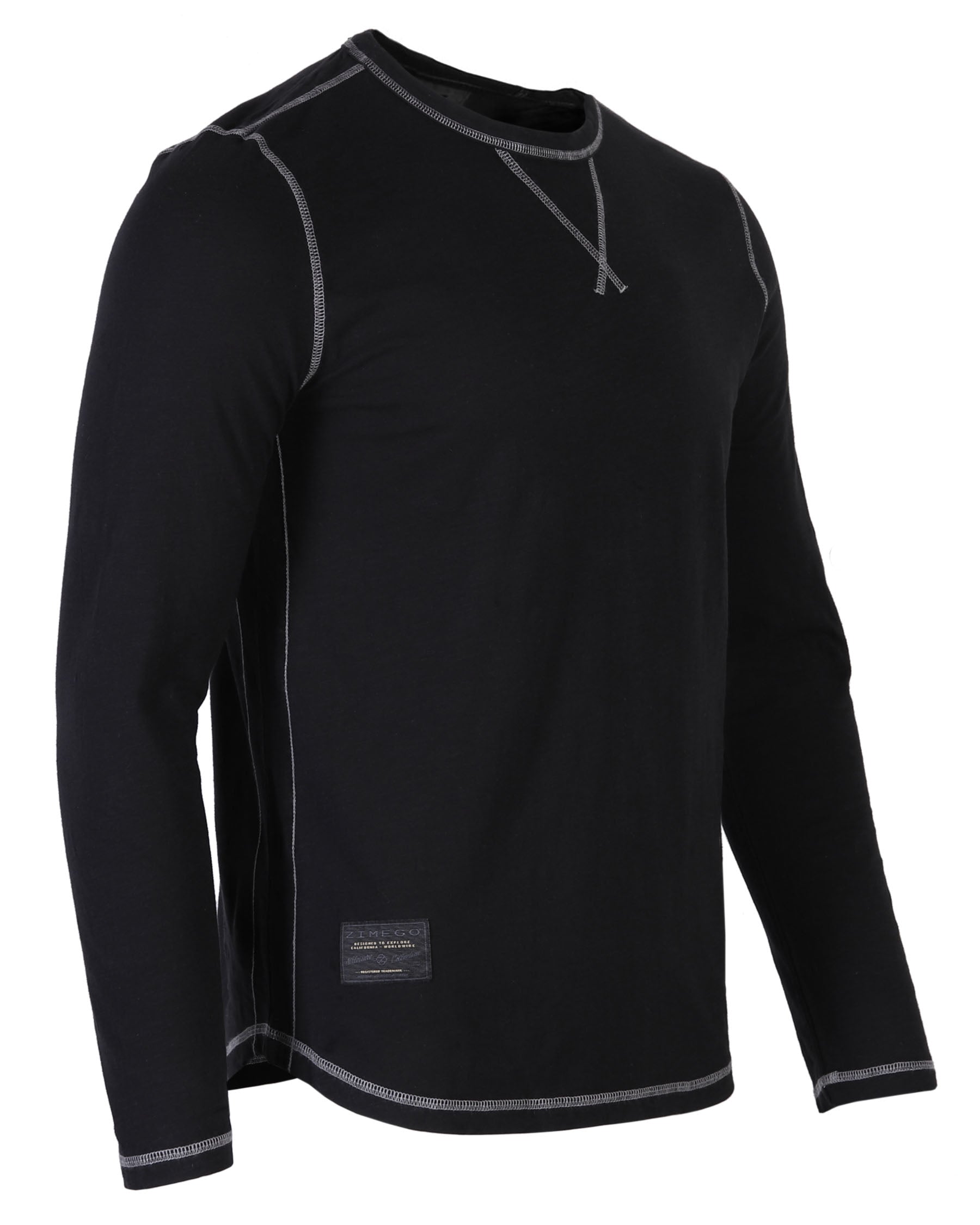 Signature Classic Long Sleeve Crew Neck T-Shirt for Men in black with contrasting stitching.