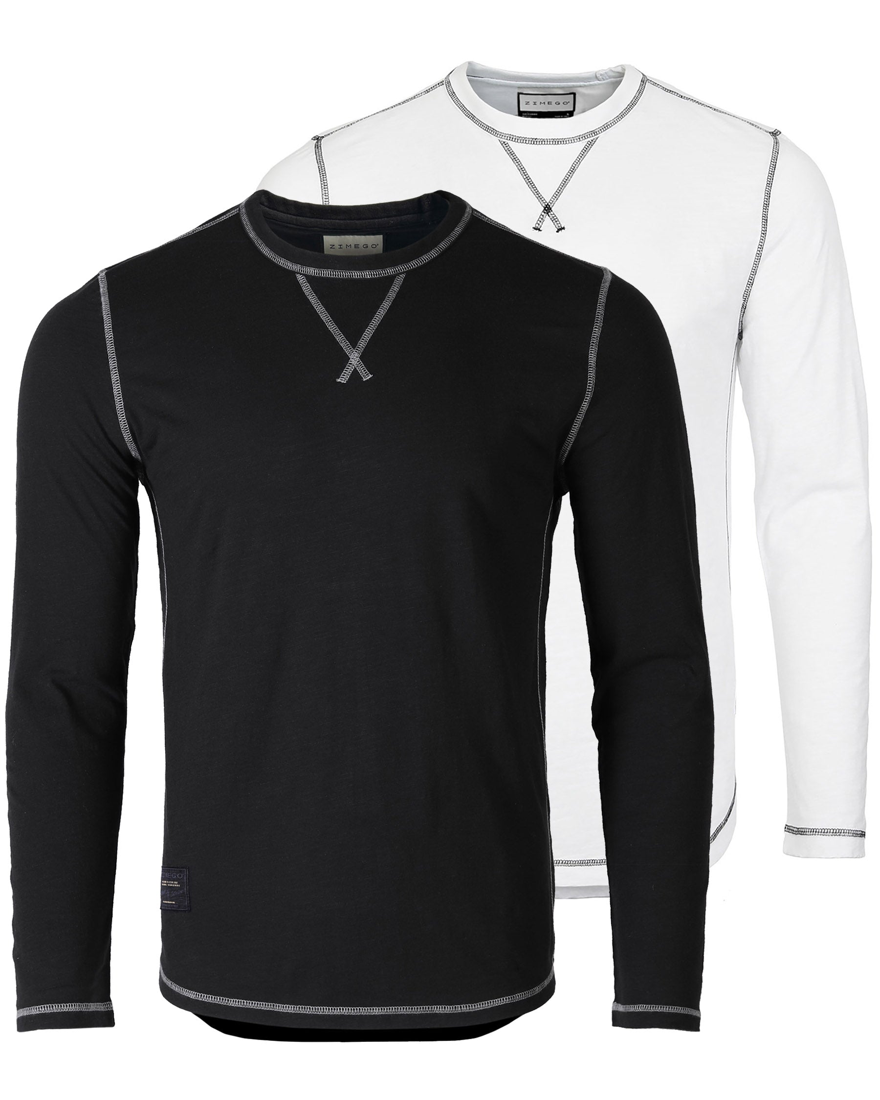 Signature Classic Long Sleeve Crew Neck T-Shirt for Men in black and white colors, featuring contrast stitching.
