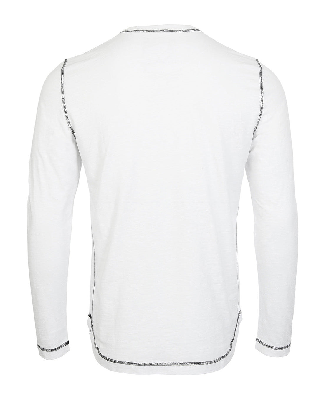 Back view of the Signature Classic Long Sleeve Crew Neck T-Shirt for Men in white with contrast stitching.