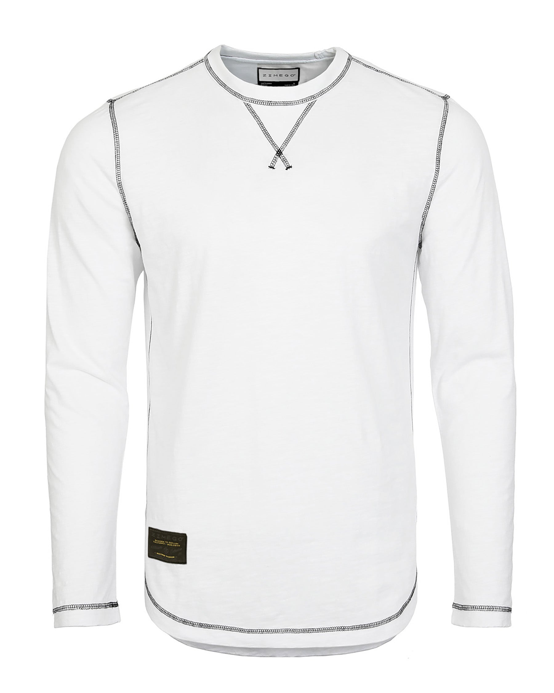 Signature Classic Long Sleeve Crew Neck T-Shirt for Men in white with contrasting stitching.
