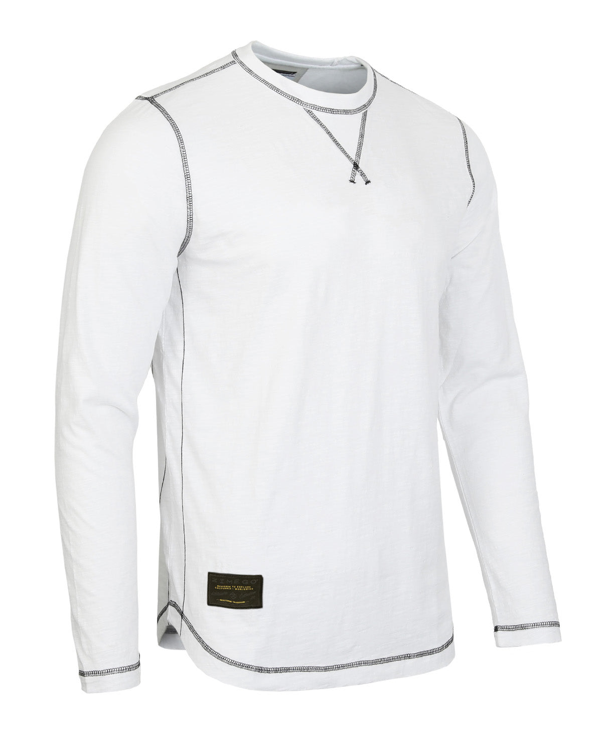 Signature Classic Long Sleeve Crew Neck T-Shirt for Men in white with stylish stitching details.