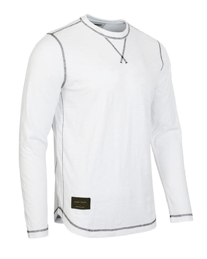 Signature Classic Long Sleeve Crew Neck T-Shirt for Men in white with stylish stitching details.