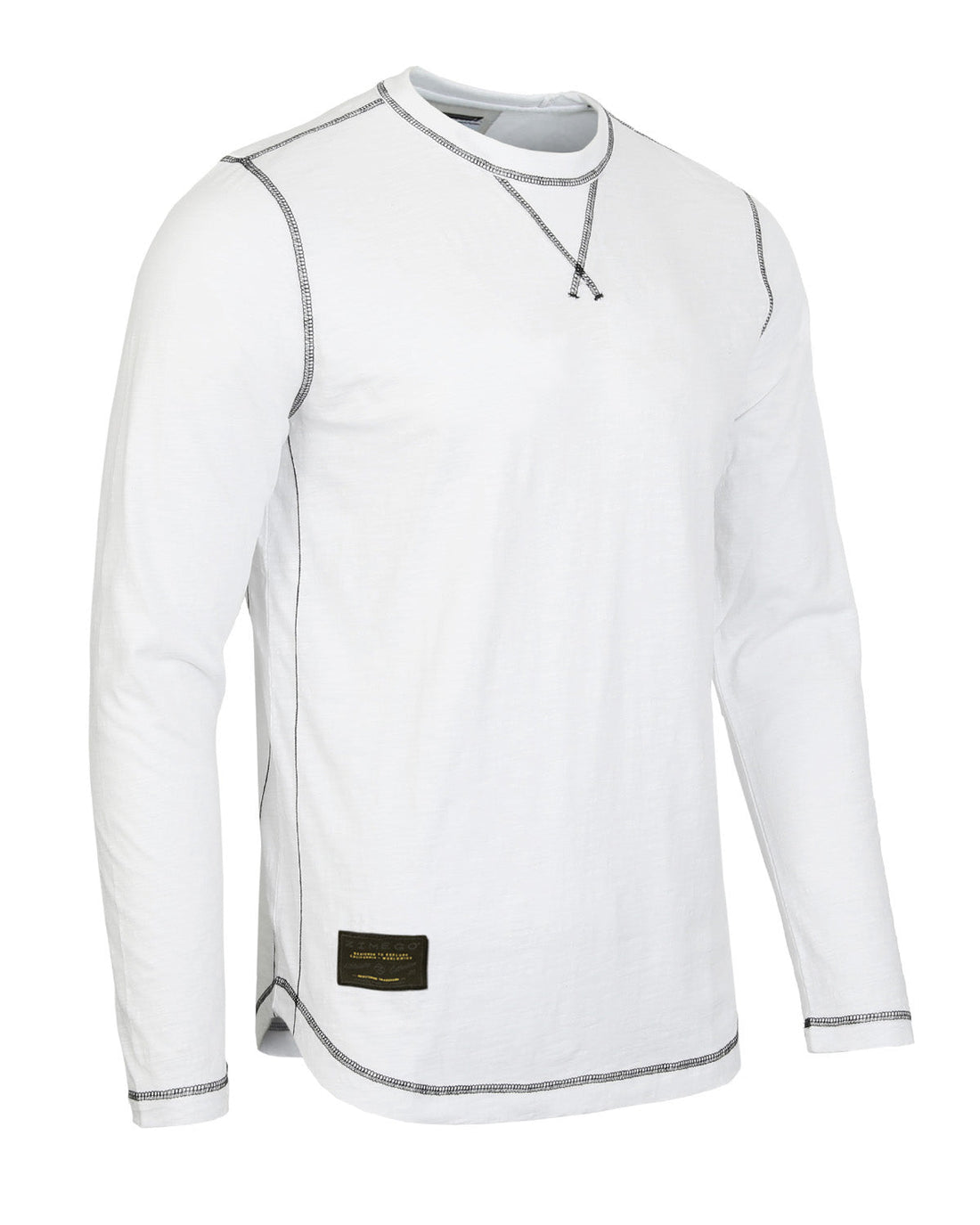 Signature Classic Long Sleeve Crew Neck T-Shirt for Men in white with contrast stitching detail.