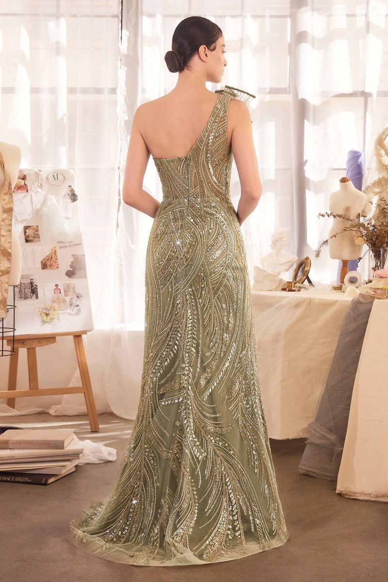 One Shoulder Beaded Evening Gown - Modz Designs