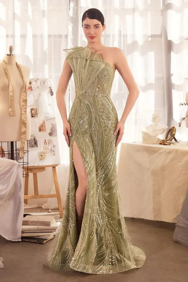 One Shoulder Beaded Evening Gown - Modz Designs