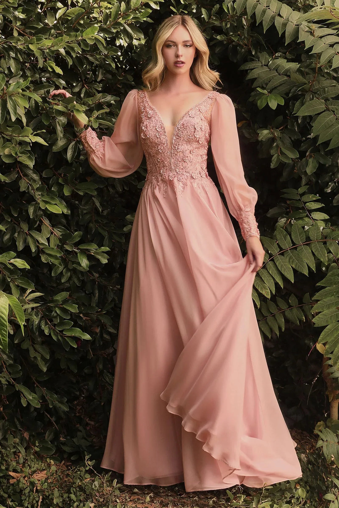 Long Sleeve Chiffon Evening Gown - Modz Designs