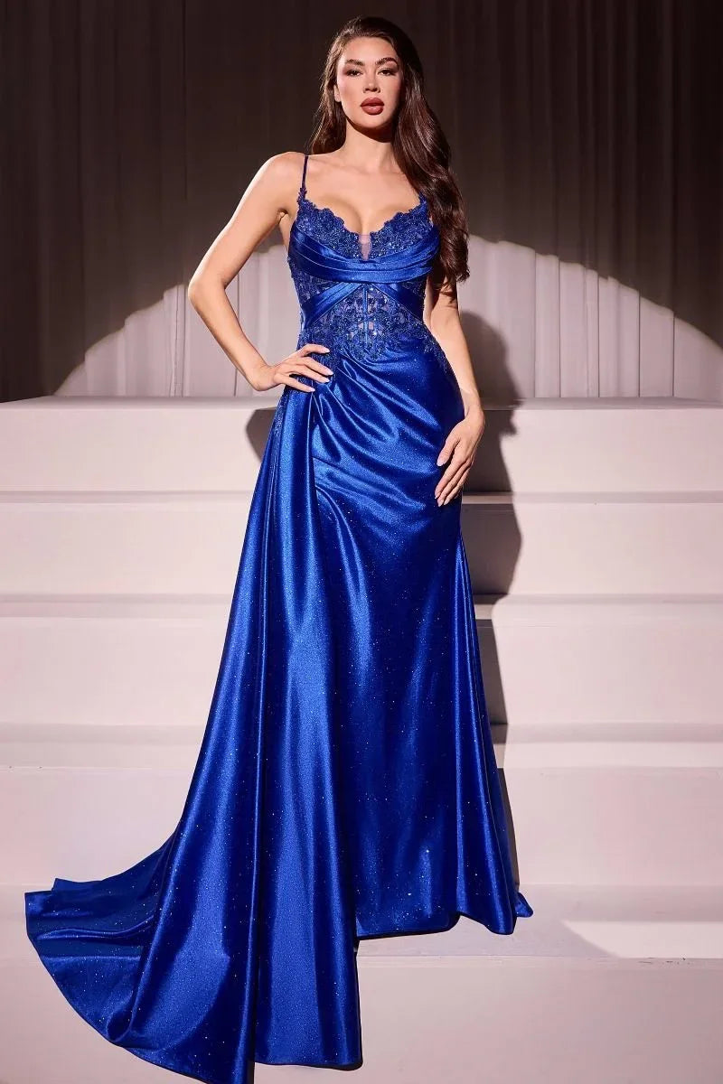 Fitted Satin &amp; Lace Evening Gown - Modz Designs