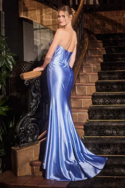 Strapless Fitted Micro Crystal Satin Dress - Modz Designs