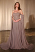 Pleated A-Line Gown With Cape Sleeves showcasing a lace bodice and flowing pleats in a sophisticated design.