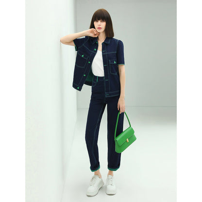 Contrast Stitch High-waist Navy Jeans - Modz Designs