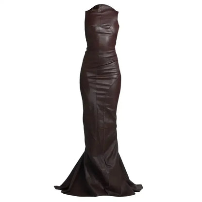 Women’s Elegant Burgundy Leather Evening Gown - Modz Designs