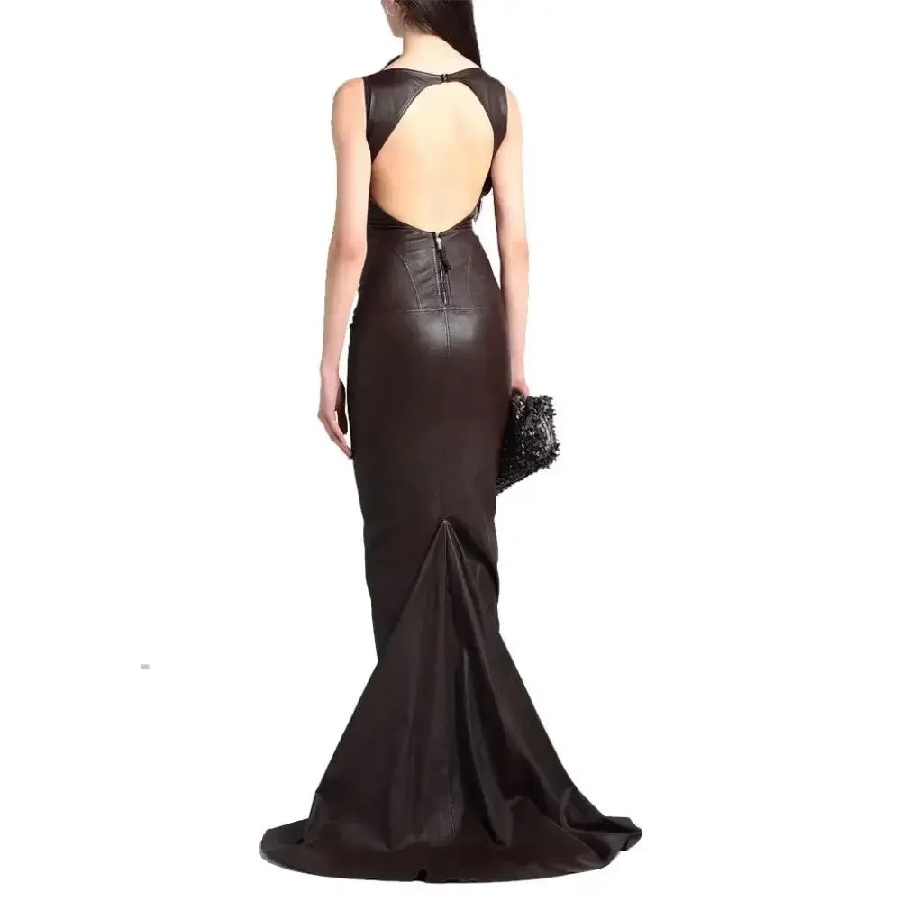 Women’s Elegant Burgundy Leather Evening Gown - Modz Designs