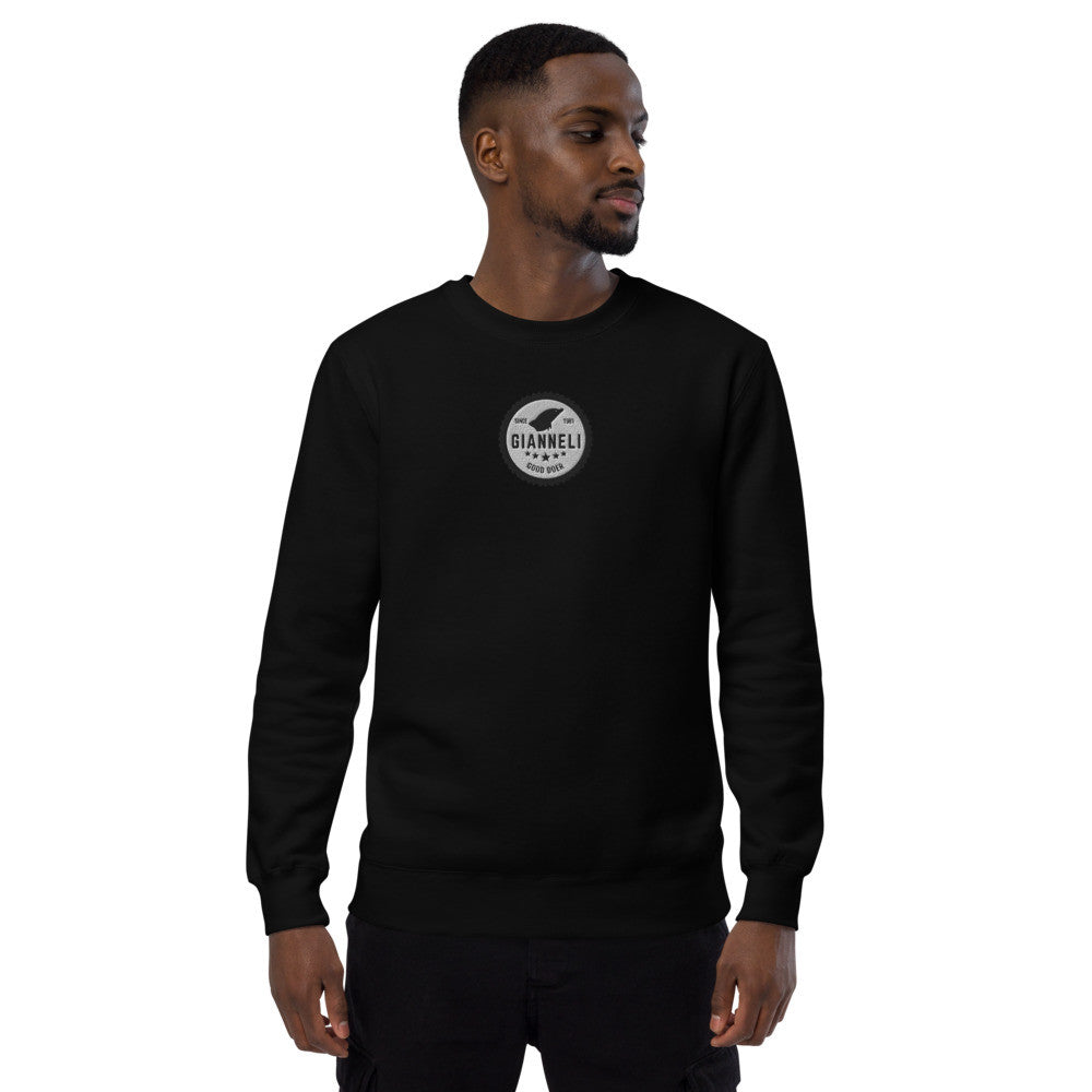 Model wearing Gianneli Unisex Fashion Sweatshirt in black, showcasing comfort and style.