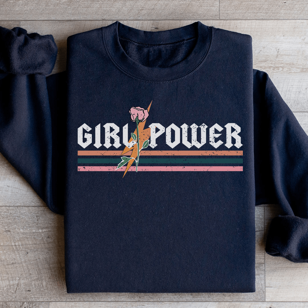 Girl Power Rose sweatshirt featuring vibrant graphics and cozy fleece for comfortable wear.