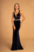Jewel Accented Waist Line V-Neck Velvet Dress w/ U-Back showcased on model with elegant posing.