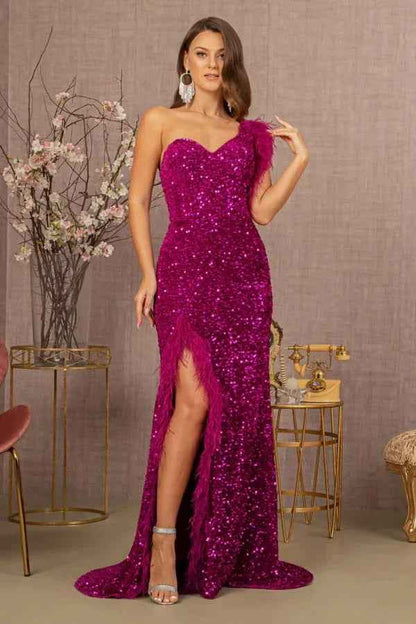 Asymmetric Sleeveless Feather Sequin Velvet Mermaid Dress - Modz Designs