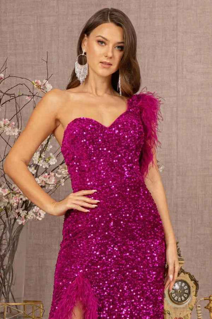 Asymmetric Sleeveless Feather Sequin Velvet Mermaid Dress - Modz Designs