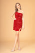Asymmetric Velvet Bodycon Short Dress w/ Sequin displayed on model with sequin details and slit.
