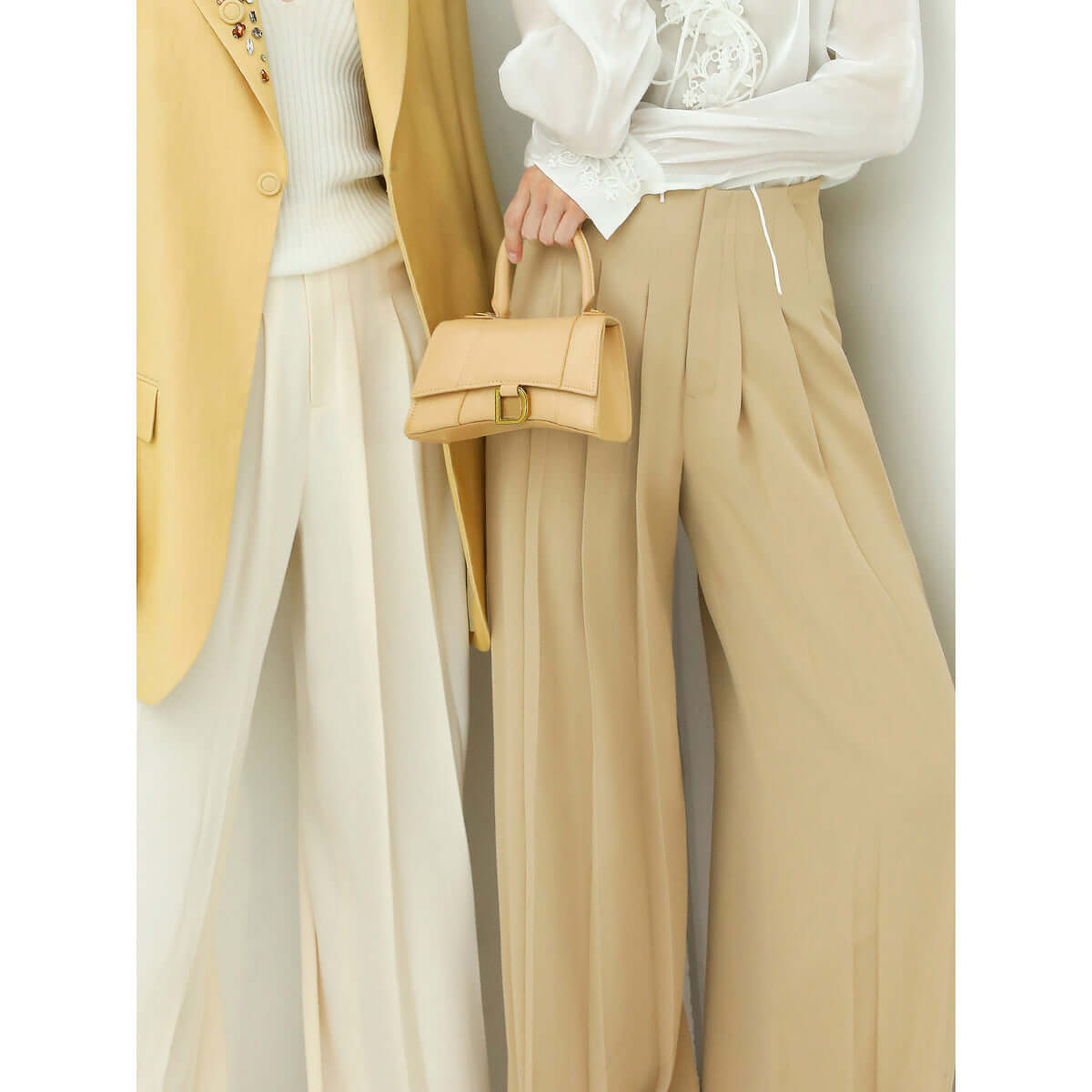 High Waist Pleated Wide Leg Beige Pants - Modz Designs