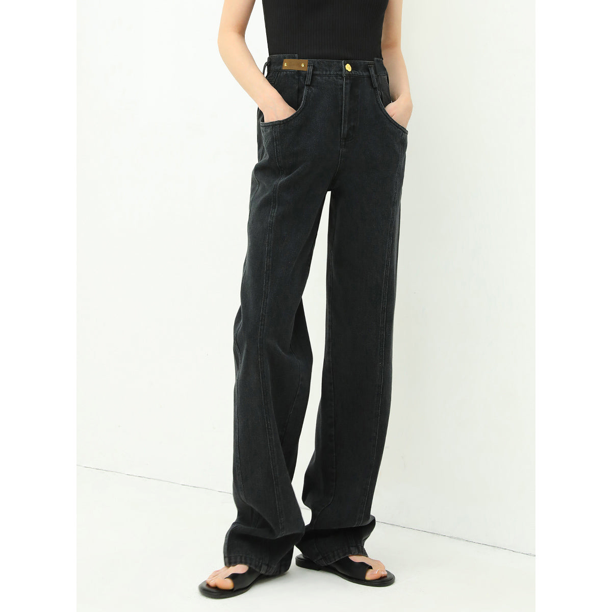 High Waist Straight Leg Black Jeans - Modz Designs
