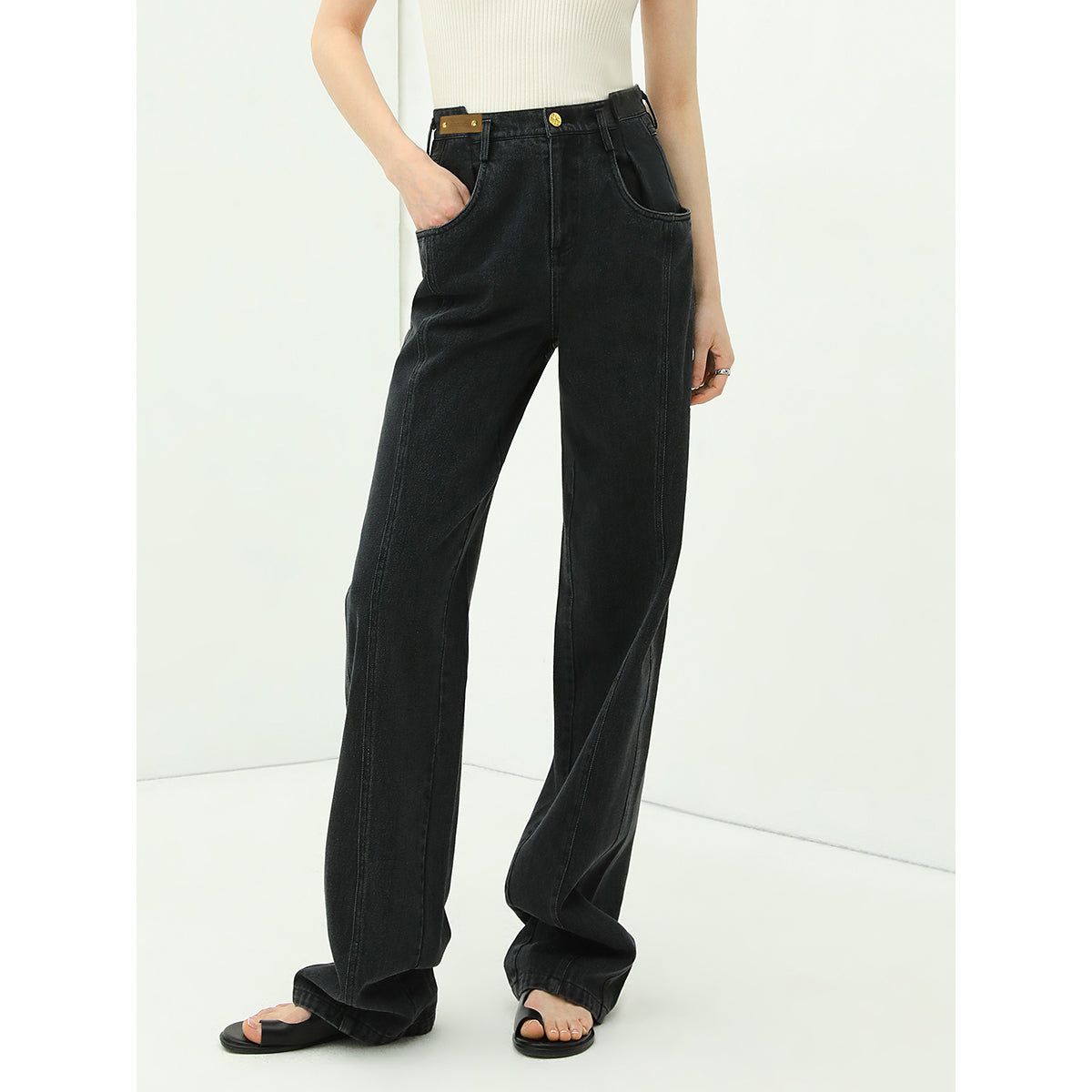 High Waist Straight Leg Black Jeans - Modz Designs