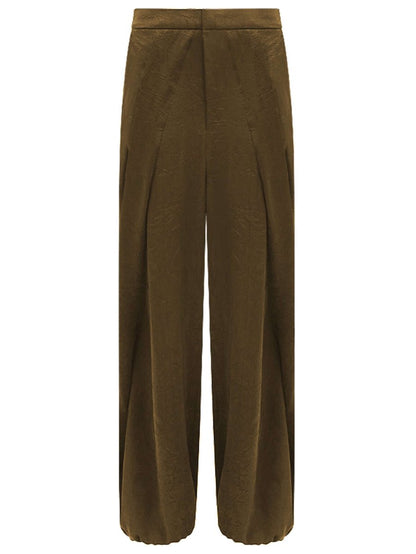 Luxurious Brown Satin High Waist Pleated Pants - Modz Designs