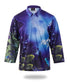 Mens Long Sleeve Design Fishing Shirts with colorful aquatic design and polo collar, lightweight micromesh fabric.