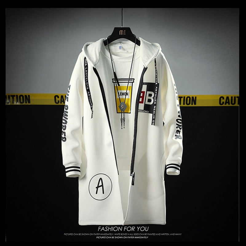 The North Fashion Long Coat Autumn Zipper Windproof Slim Windbreaker Mens Large Size Hip Hop Jackets Clothes Face