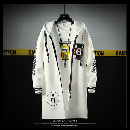 The North Fashion Long Coat Autumn Zipper Windproof Slim Windbreaker Mens Large Size Hip Hop Jackets Clothes Face