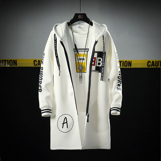 The North Fashion Long Coat Autumn Zipper Windproof Slim Windbreaker Mens Large Size Hip Hop Jackets Clothes Face