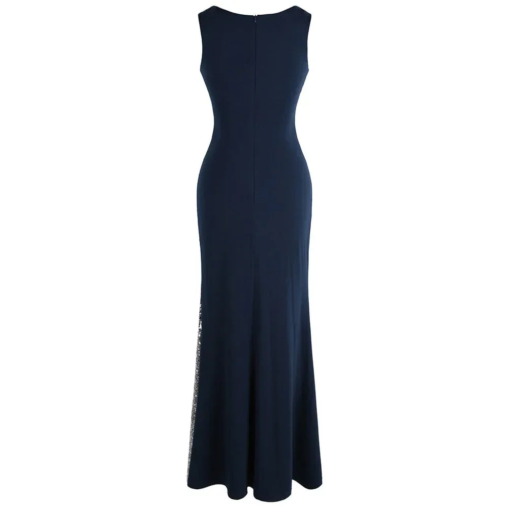 Splicing Sequin Evening Dress Slit Gradient Evening Dress Long Royal Blue - Modz Designs