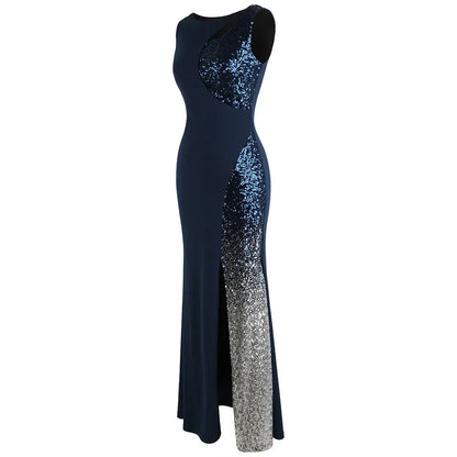 Splicing Sequin Evening Dress Slit Gradient Evening Dress Long Royal Blue - Modz Designs