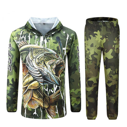Fishing t Shirts Anti UV Sun Protection Long Sleeve mens Camouflage Fishing Jacket Set Shirt Clothing Clothes Big with hoodie and pants.