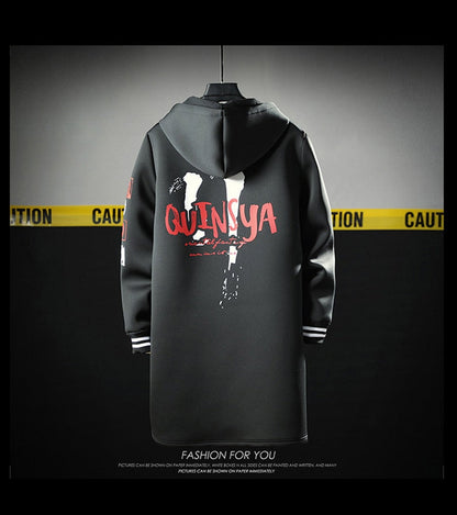 The North Fashion Long Coat Autumn Zipper Windproof Slim Windbreaker Mens Large Size Hip Hop Jackets Clothes Face featuring a stylish design.